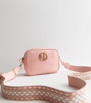 New Look Pale Pink Leather-Look NL Logo Webbed Shoulder Strap Cross Body Bag